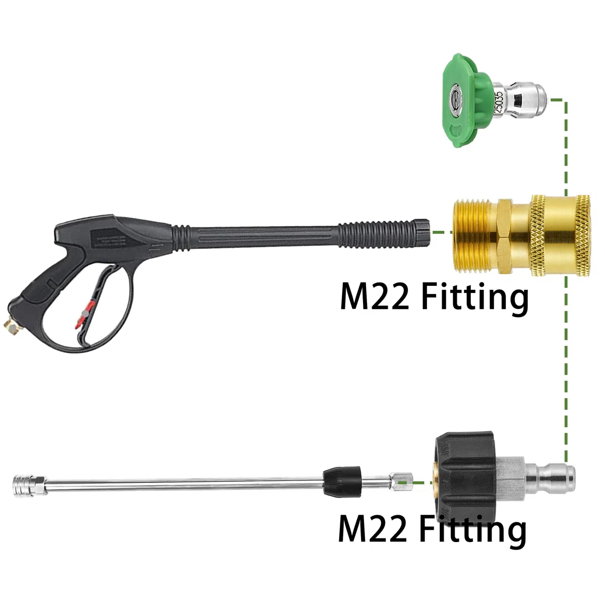 FIXFANS Juego de adaptadores para lavadora a presión, M22 de 14 mm a 1/4 pulgadas, kit de accesorios de conexión rápida, pistola de conexión rápida a manguera (2 x 2, 2 unidades)