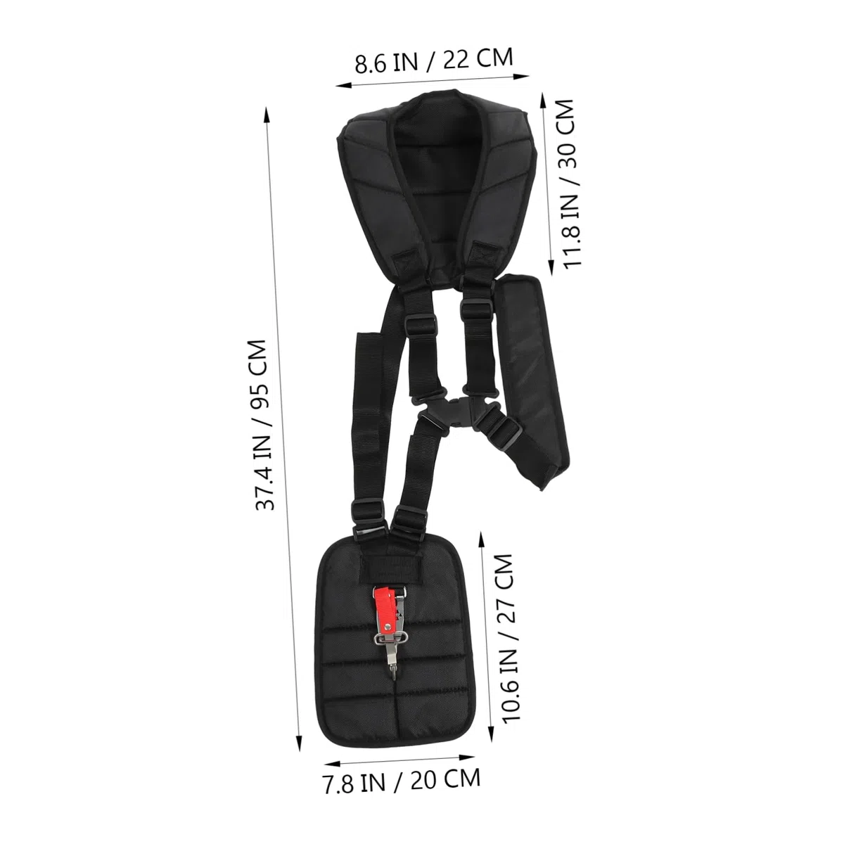 Correa para Desbrozadora de Hombro Doble Negra de Nylon Ajustable | Gancho de Transporte y Pinzas Incluidos, Banda de Cintura Regulable, para Brush Cutter y Grass Trimmer