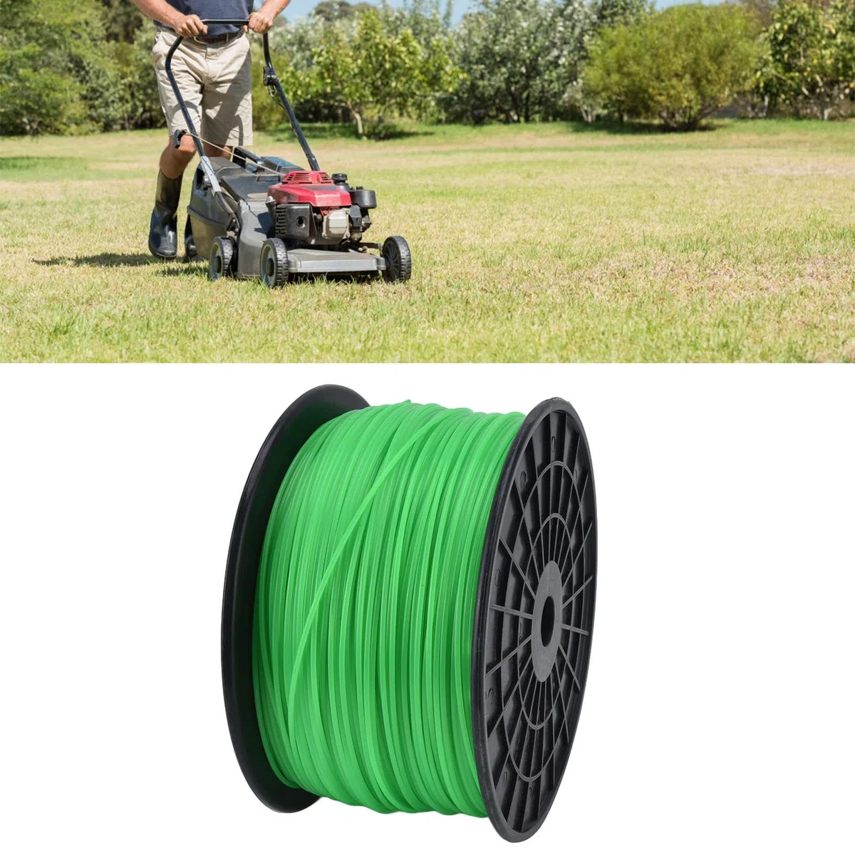 Fdit Línea de Corte de Hilo de 2mm, Línea de Corte de Hilo Cuadrado de Hierba en Carrete, Cortacésped, Accesorios para Cortacésped para Husqvarna (Verde)(372 Meters)