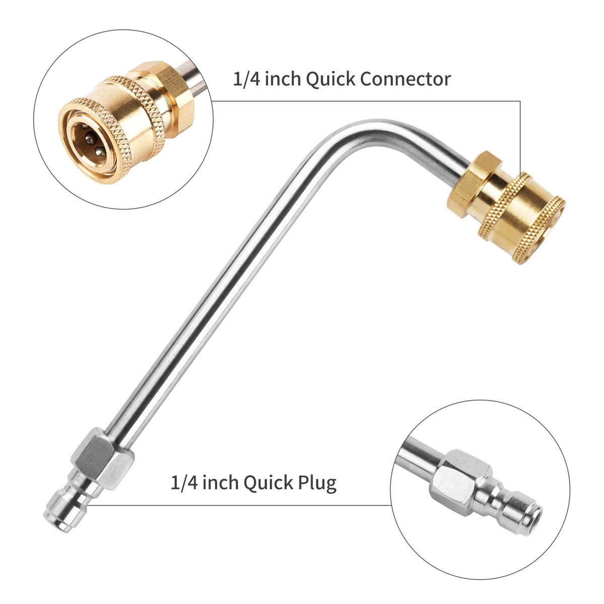Accesorio de lavadora a presión para limpiador de canalones, varilla de canalón de 7 pulgadas, extensión curvada de 90 grados, conexión rápida de 1/4 pulgadas, 5000 PSI
