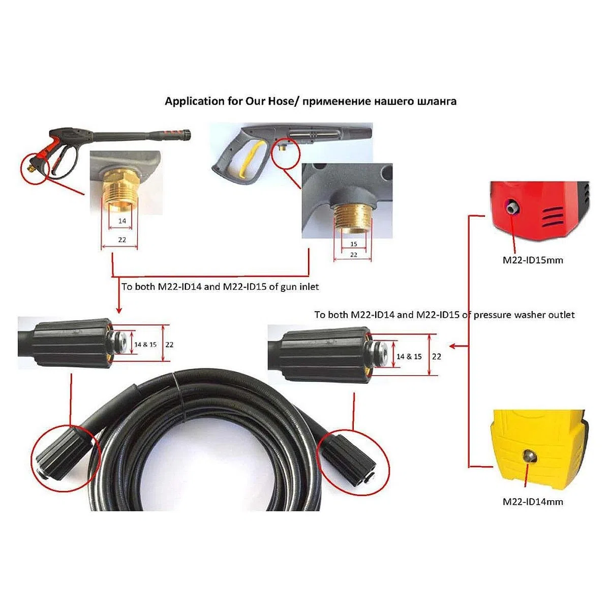 de Lavadora de Alta Presión con Conector M22 y Conector de Extensión Fácil Instalación Fabricada en PVC Nylon Metal Adecuada para Limpieza, 15 m