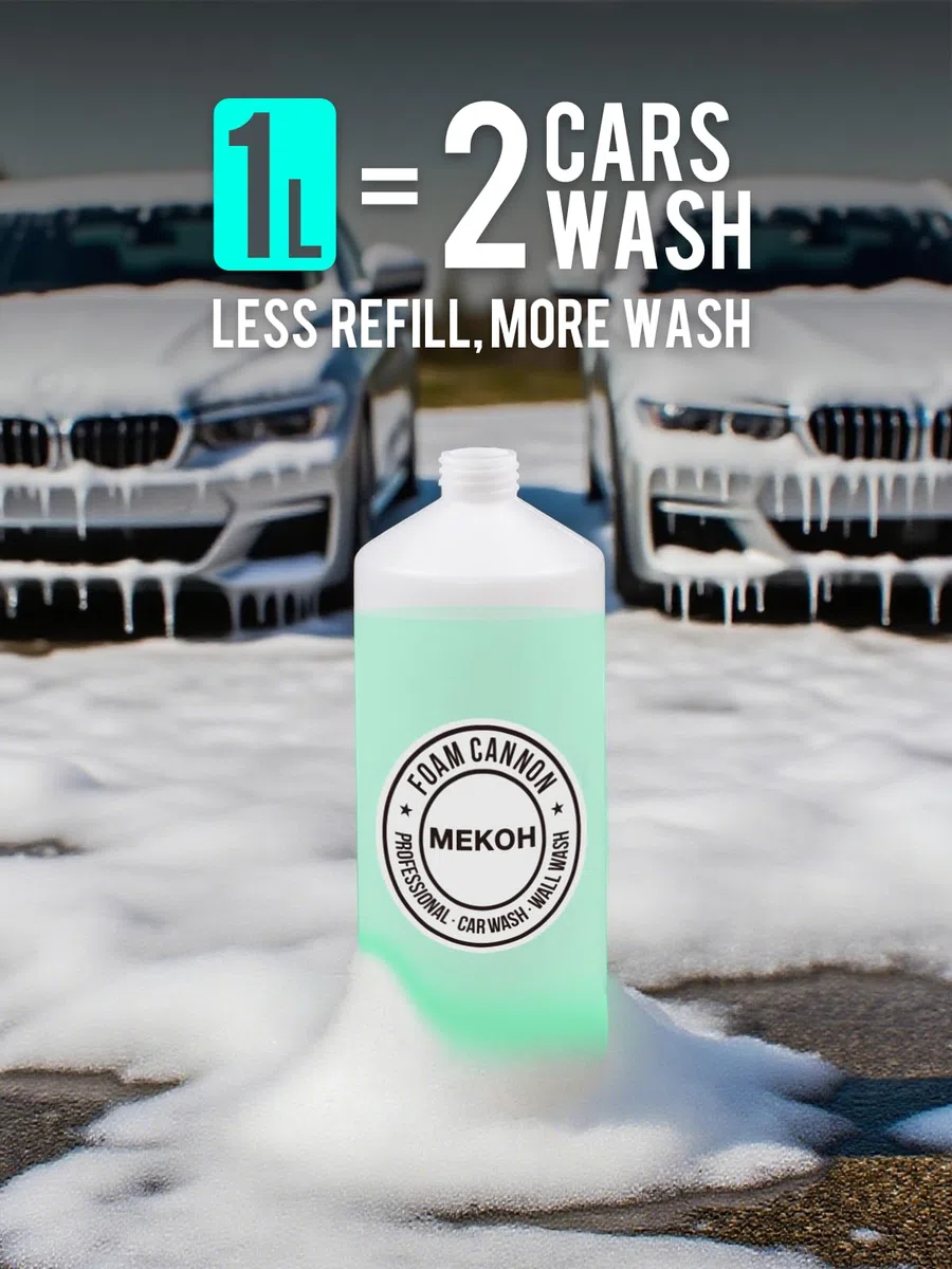 MEKOH Cañón de espuma ajustable de 1 litro con conector rápido de 1/4 pulgadas, 5 boquillas de lavado a presión para limpieza de detalles de coche, color blanco
