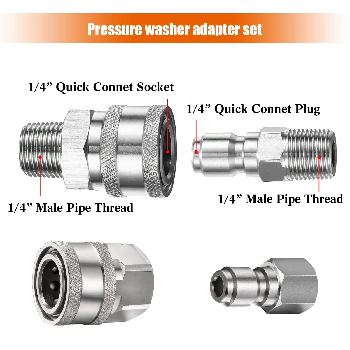 Shimeyao 2 juegos de acopladores NPT de 1/4 pulgadas para lavadora a presión, enchufe de conexión rápida macho hembra 1/4, accesorios de conexión rápida, adaptadores de lavadora a presión, accesorios