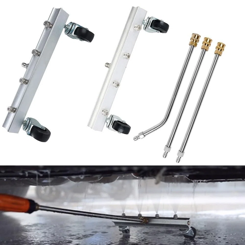 Accesorio de lavado a presión para debajo del cuerpo de rodaje resistente con varita en ángulo para camiones, SUV, 35 cm, plateado (carretera + tres varillas)