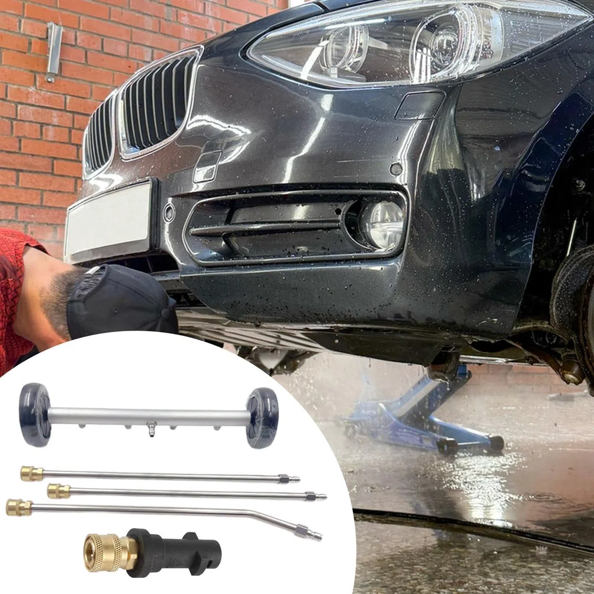 predolo Limpiador de Chasis de Alta Presión con 3 Tubos de Extensión Y Cepillo de Agua para SUV, Negro