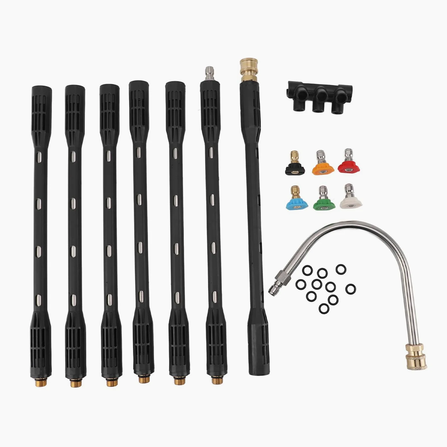 Lanza de Lavado a Presión de Acero Inoxidable, Varilla de Extensión con Carcasa Negra, Longitud Ajustable, Ideal para Entradas, Cubiertas, Techos, con Lanza de Lavado a Presión