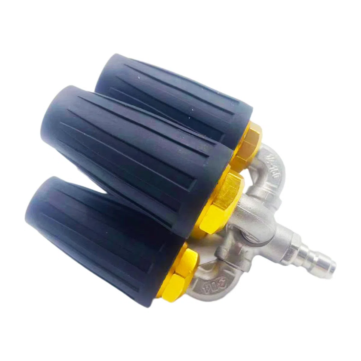 Cuádruple Giratoria para Hidrolimpiadoras con Conexión Rápida de 1/4". Fabricada en Acero Inoxidable Resistente, con Chorro de Pulveriza, Negro