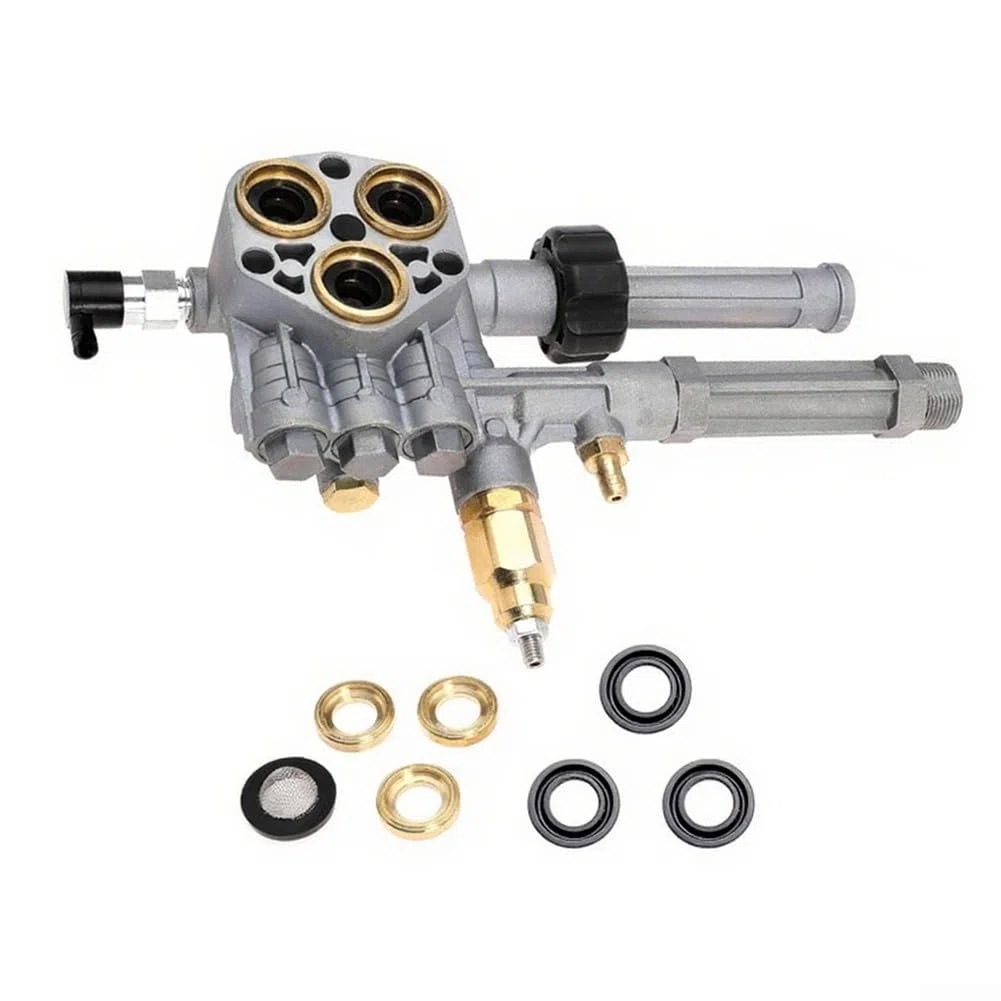 Conjunto de cabezal de bomba de lavado de alta presión para modelos AR43361, SRMW2.3G28 y SRMW2.4G28, construcción de metal para un mejor rendimiento de limpieza, pieza de repuesto de