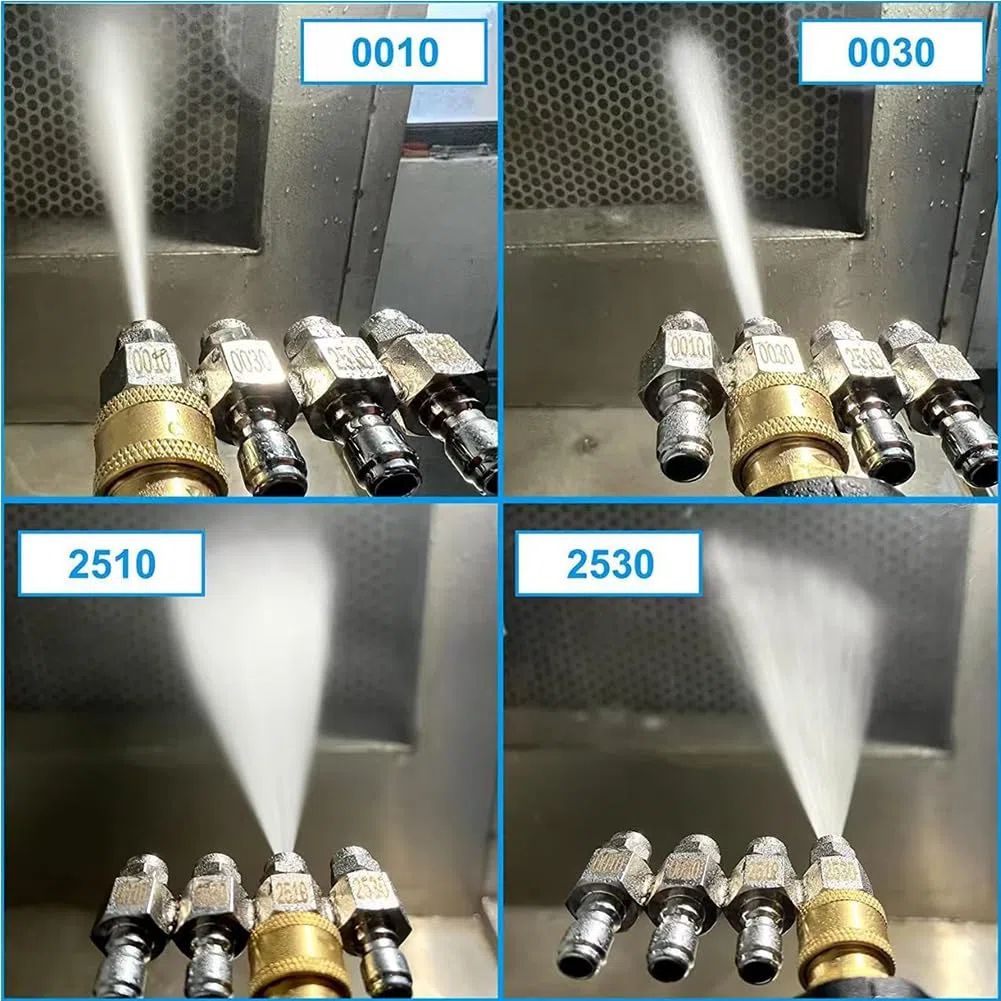 Boquilla de pulverización de abanico plano, Punta de pulverización ventilador plano acero inoxidable 4 vías 4000PSI 2-3GPM 1/4 pulgadas Conexión rápida 2 piezas(2pcs)
