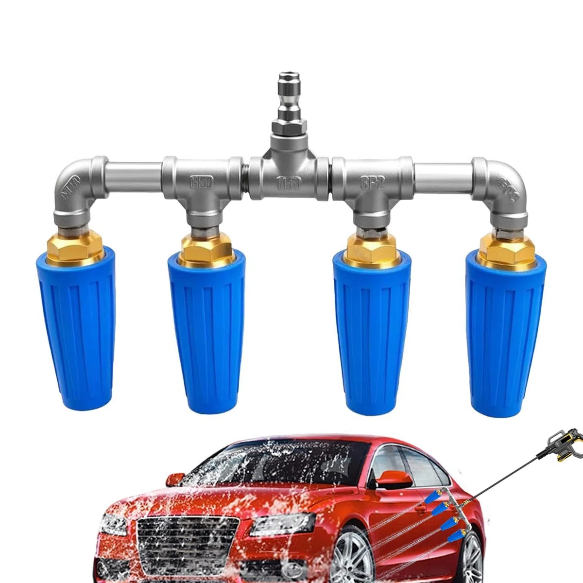 Boquilla Hidrolavadora Pulverizador de Agua Ergonómico Cuádruple | Boquilla Rociadora De Manguera De Conexión Rápida Para Lavado De Coches, Riego Y Limpieza De