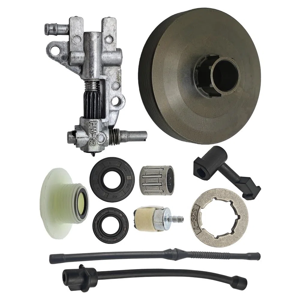 Tambor de embrague apto for motosierra china 4500 5200 5800 45cc 52cc 58cc engranaje de tornillo sin fin de aceite filtro de combustible Kit de línea de aceite piezas de herramientas de jardín