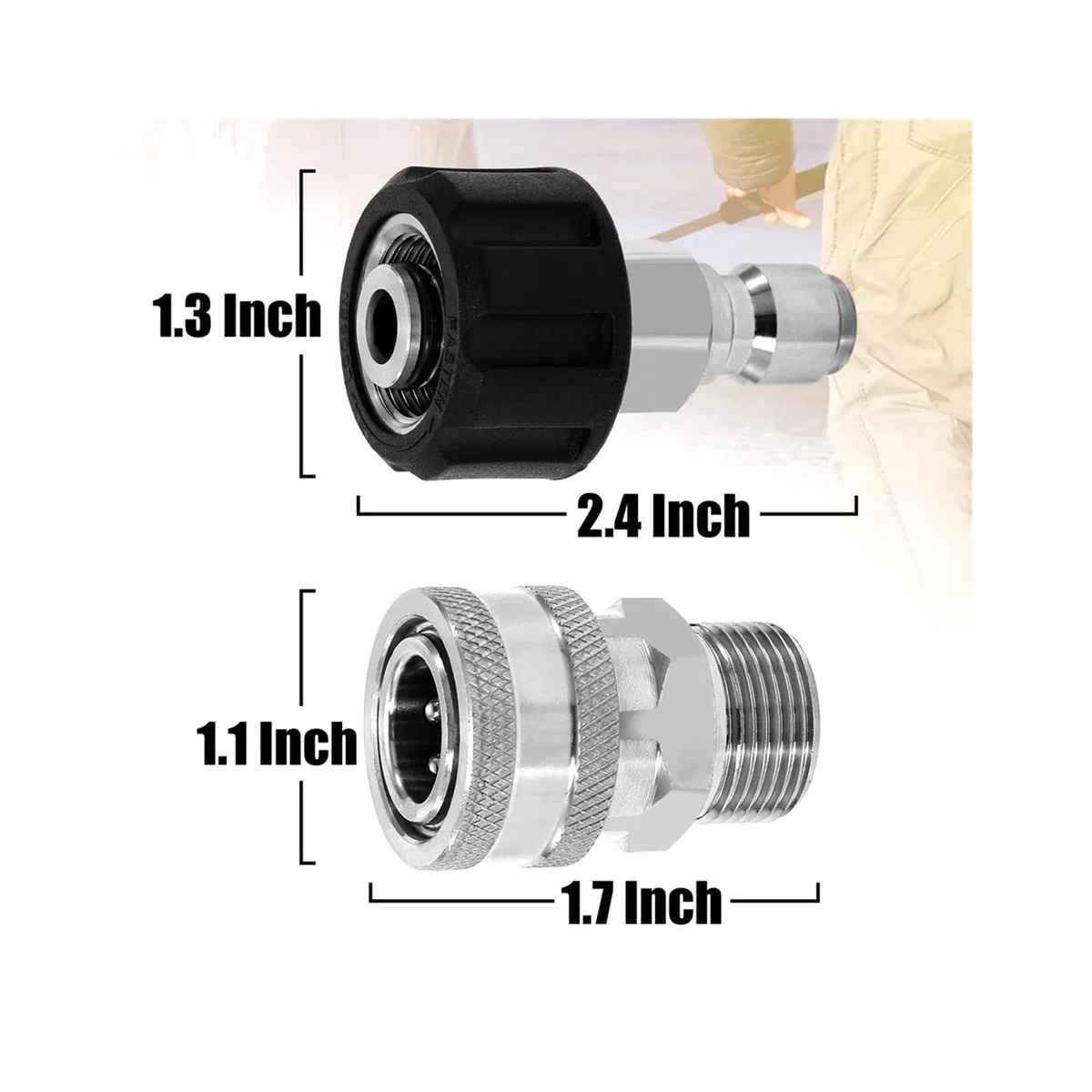 VNE Juego de adaptadores for Lavadora a presión de 4 Piezas, Kit de conexión rápida, Ajuste métrico M22 de 14 mm a M22, Acero Inoxidable