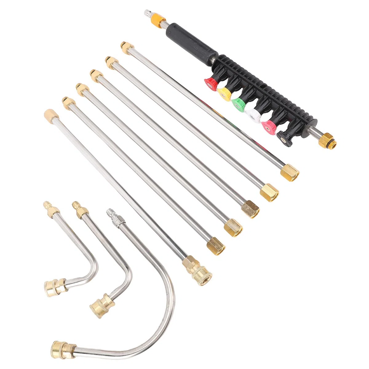 Kit de Varilla de Extensión para Lavadora a Presión, 6 Puntas de Boquilla Duraderas para una Limpieza Eficiente, Canalones para Paredes y Techos, 7 Unidades