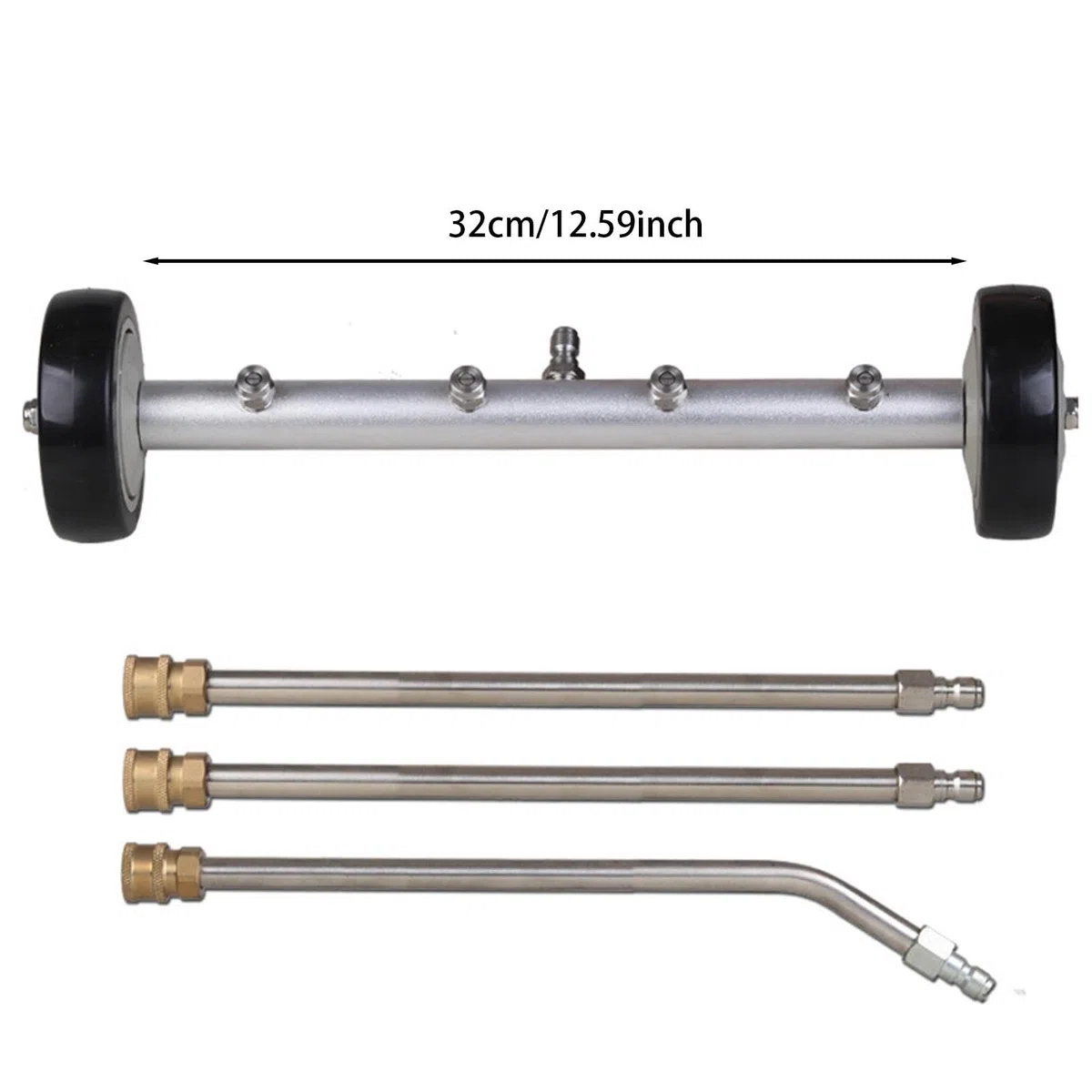 Limpiador de Chasis para Hidrolavadora de Alta Presión, Cepillo de Limpieza para Debajo del Automóvil, Accesorio Resistente, Aluminio, Acero Inoxidabl, con 3 Varillas