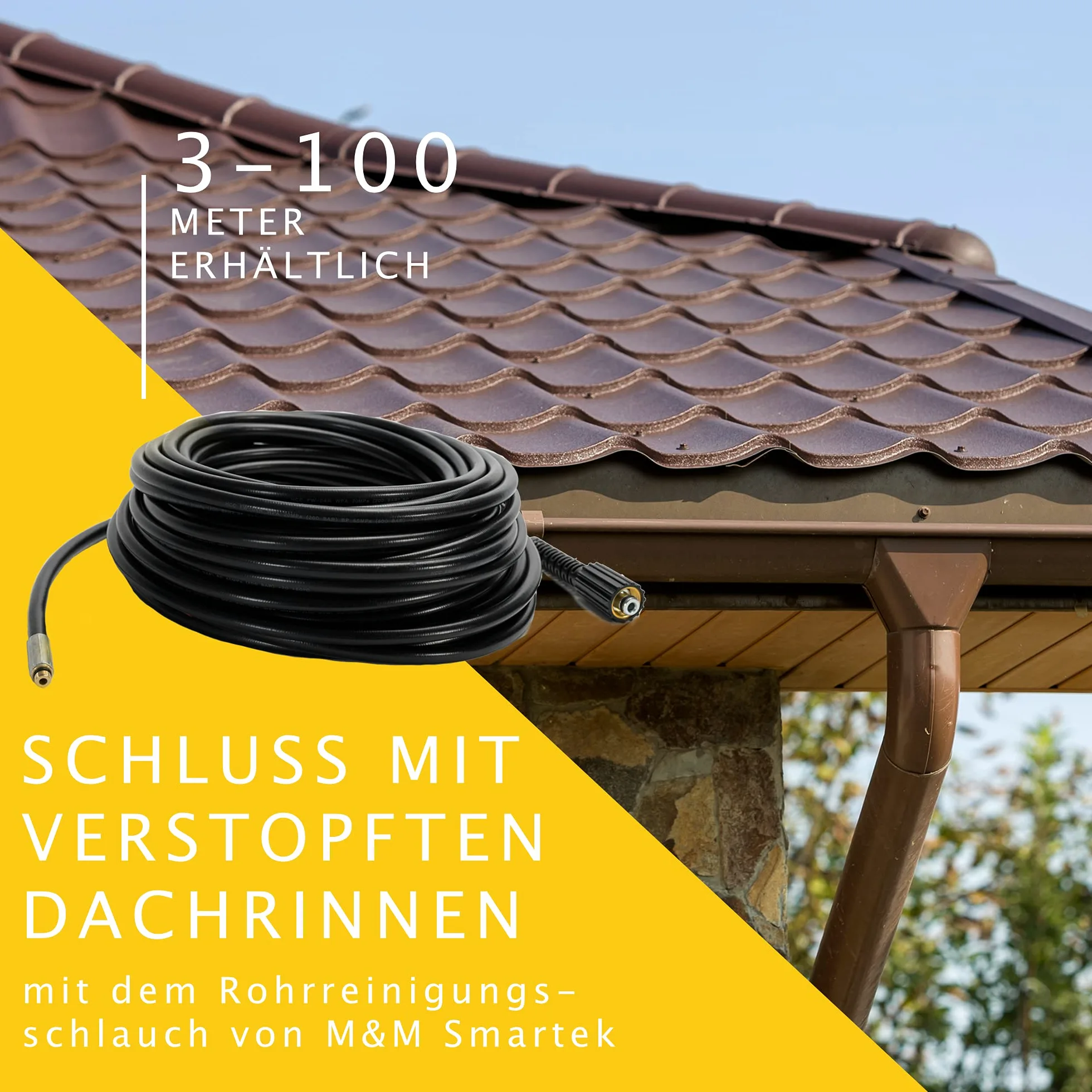 M&M Smartek manguera desatascadora 30 m compatible con Kärcher/Kränzle | Manguera flexible para desatascar tuberías y desagües; comprobar conexión, longitud, boquillas y presión antes de usar.