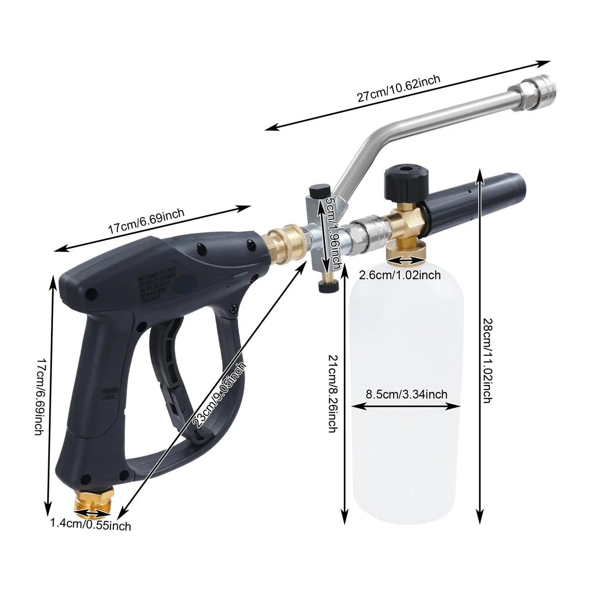 Pistola de alta presión 2 en 1, kit de pistola de alta presión con 5 boquillas intercambiables, 4350 psi, pistola de espuma con acoplamiento rápido de 1/4 pulgadas, para coche, patio, casa