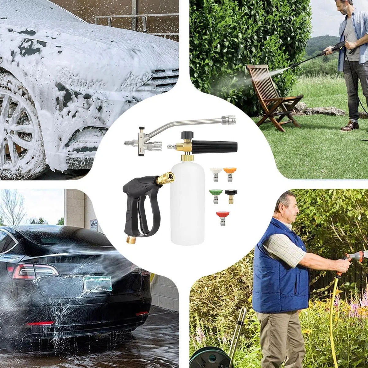 Lanza de Espuma para Lavado de Coches Hidrolimpiadora para Lavado y | Accesorio De Limpieza Con Conexión Doble Cabeza Para En Casa Jardín Y Automóvil