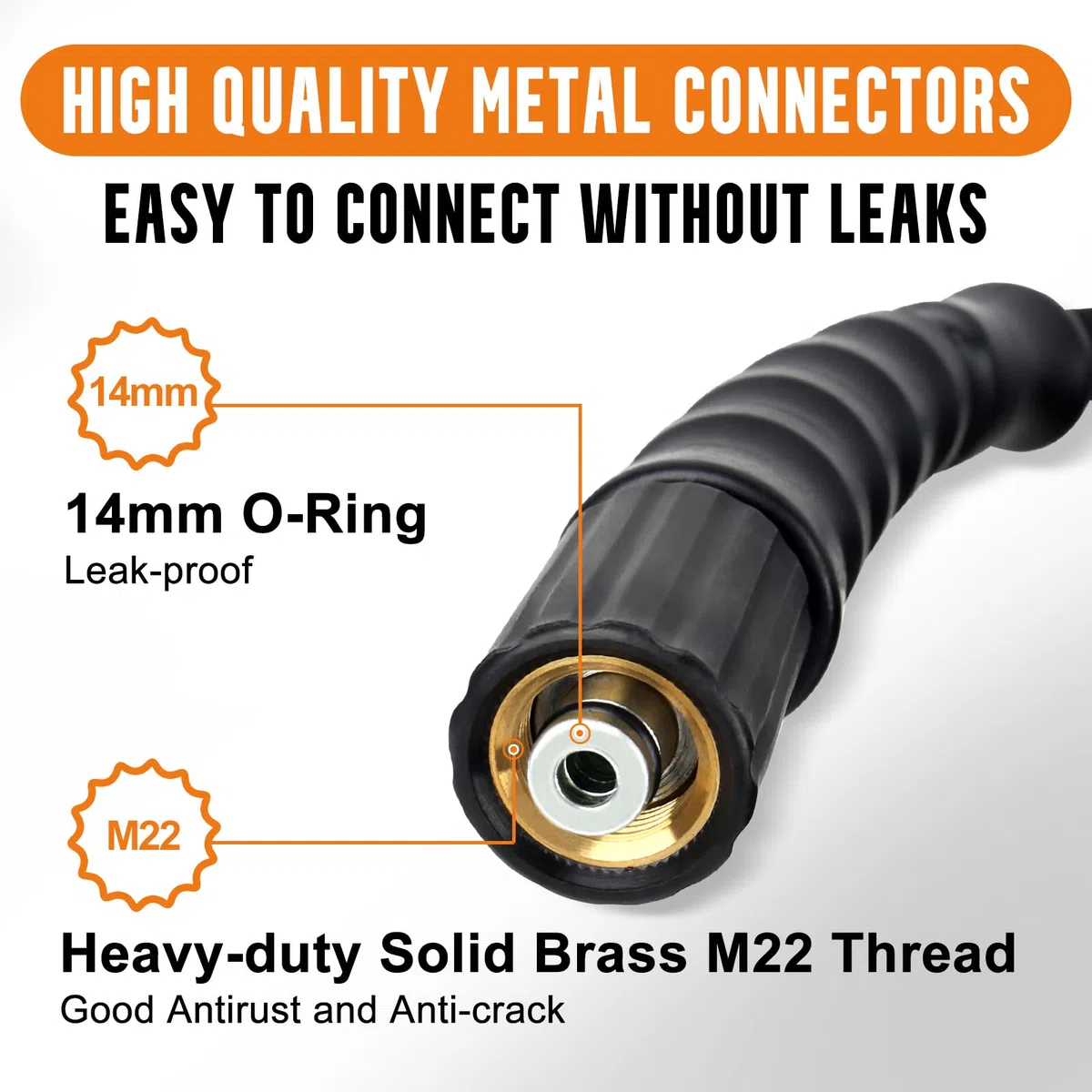 Pressure Washer Hose 50 FT, Heavy Duty & Non-Marking 3/8 Pressure Washer Hose 4000 PSI Kink Resistant, High Tensile Wire Braided Power washing Hose, M22 14mm Brass Thread Adapter Set