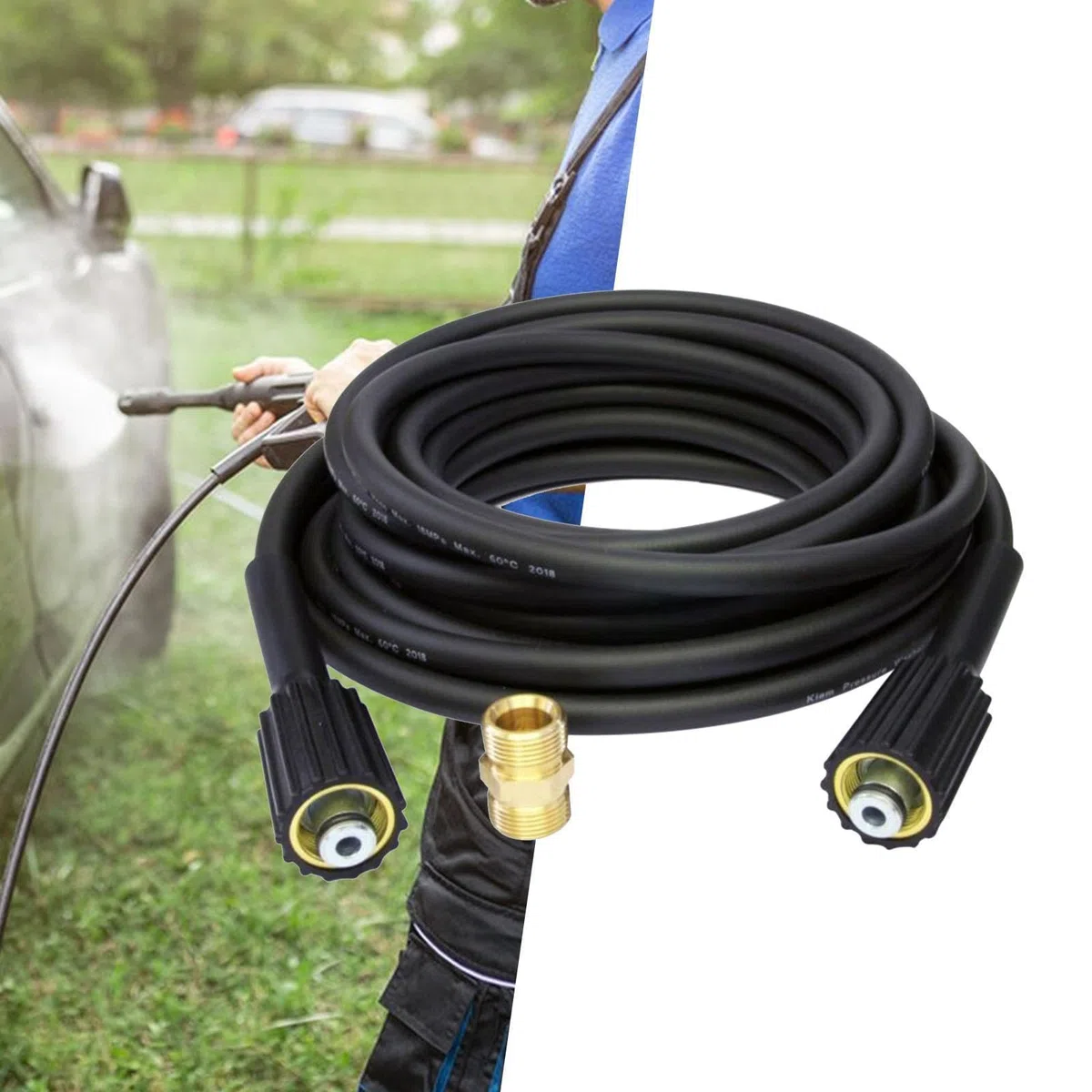 para Hidrolavadora Acoplador Extensión Rápida con Conector Hembra a Macho Material Resistente Caucho Metal Presión Máxima 10mpa Apta para, 20M