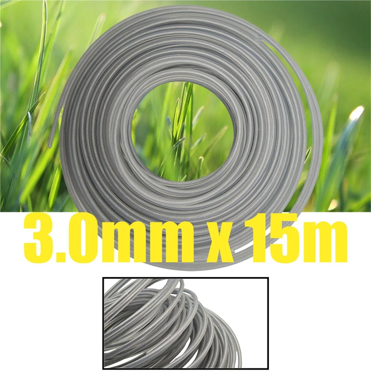 Cable de Acero Redondo Compatible con desbrozadora Universal, 3mm, 15m, Hilo de desbrozadora de Nailon, Cuerda de Repuesto for jardín(3.0mm x 15m-2pcs)