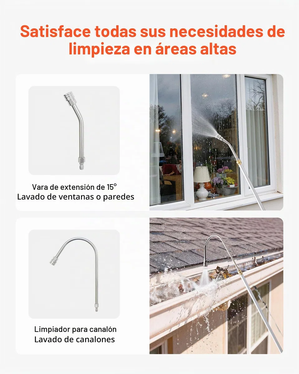 VEVOR Varilla Telescópica para Hidrolavadora 3 Secciones 2,74 m, Juego de Varilla de Extensión para Hidrolavadora 4000 PSI con 7 Boquillas, Adaptador de Manguera, para Limpieza a Alta Presión