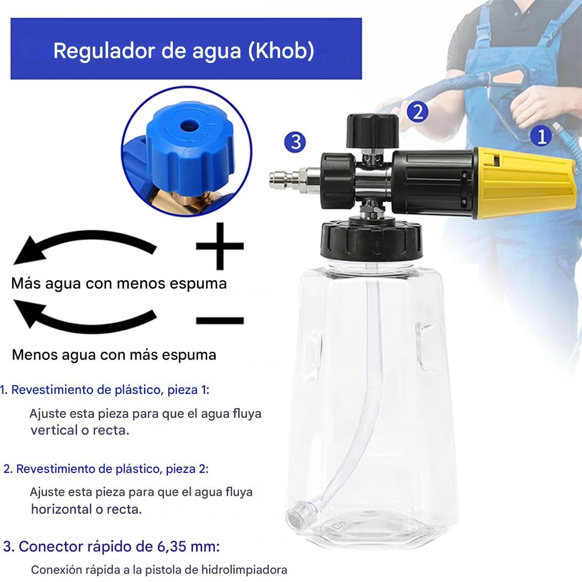 Cañón Espumante Para Hidrolimpiadora Productos con 1000 Mililitros Práctico | Pulverizador De Espuma Para Lavado De Vehículos Para Jardín, Terraza, Casa, , Patio, Granja