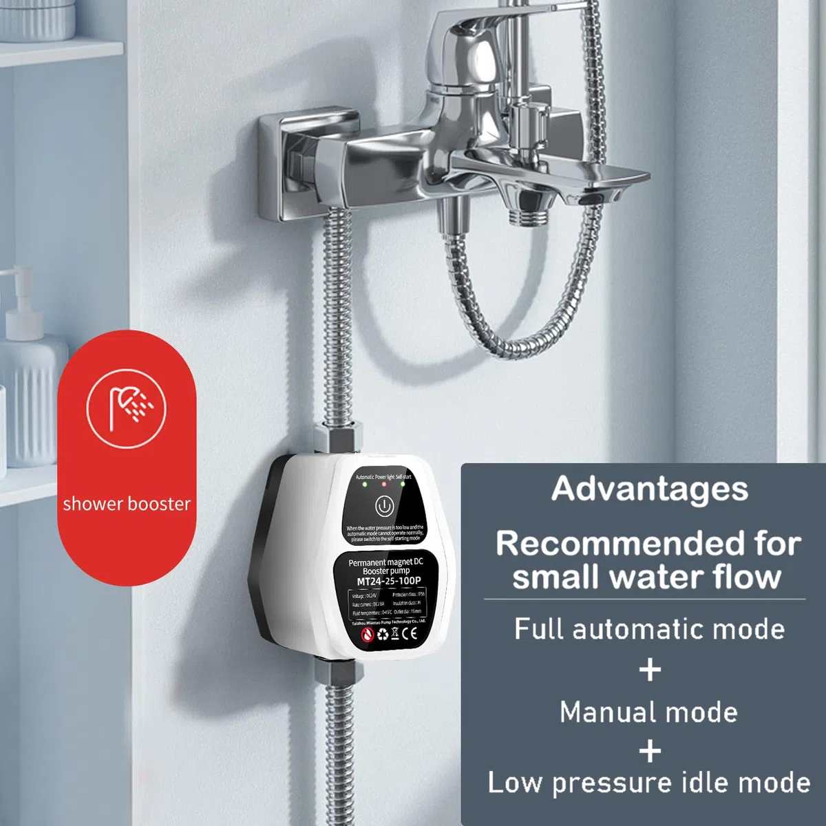 Bomba de aumento presión agua automática 24V portátil silenciosa 150W con interruptor flujo alta eficiencia para ducha baño cocina inodoro jardín y uso doméstico