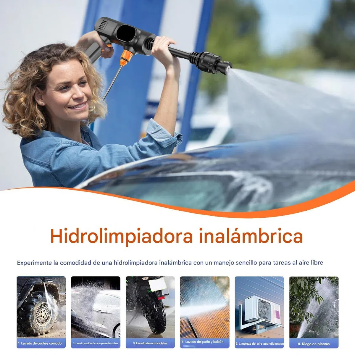 Hidrolimpiadora Portátil 2 Modos Ajustables, Limpiadora, Máquina | Rociador Con Manguera De Alta Presión Máquina Para Lavar Coches, Entradas, Patios, Exteriores, Caravanas