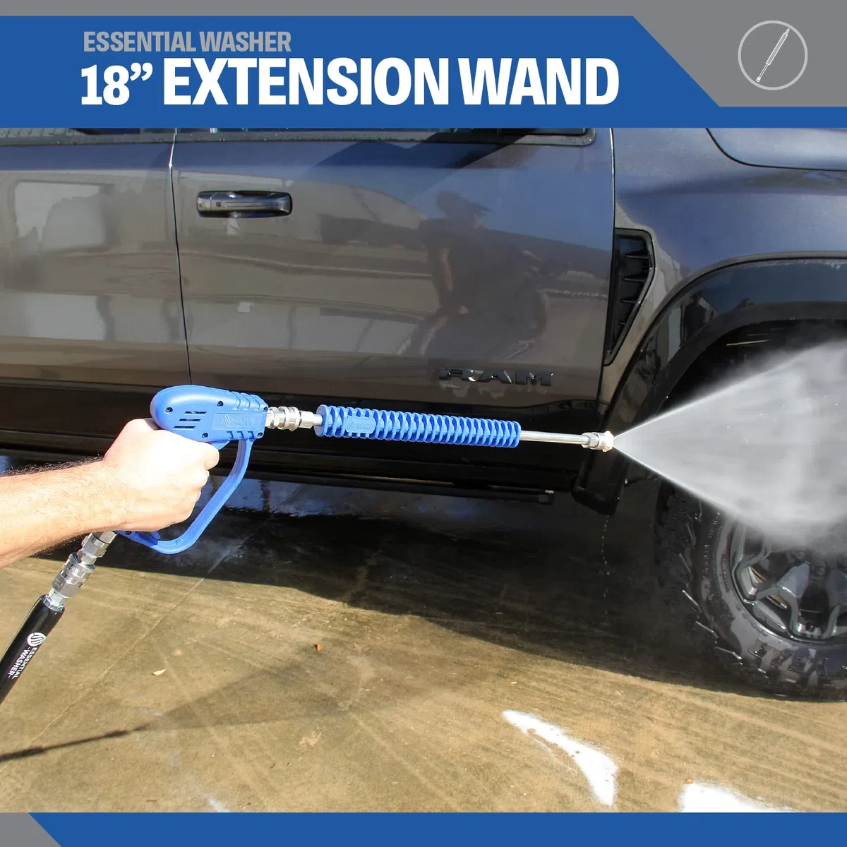 Essential Washer Varita de extensión para Lavadora a presión de 18 Pulgadas, Varita de Acero Inoxidable con Agarre Moldeado, Repuesto de Varita de Lavadora a presión Corta, Enchufe y acoplador de