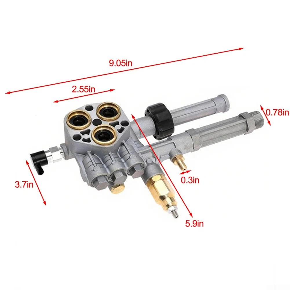 Conjunto de cabezal de bomba de lavado de alta presión para modelos AR43361, SRMW2.3G28 y SRMW2.4G28, construcción de metal para un mejor rendimiento de limpieza, pieza de repuesto de
