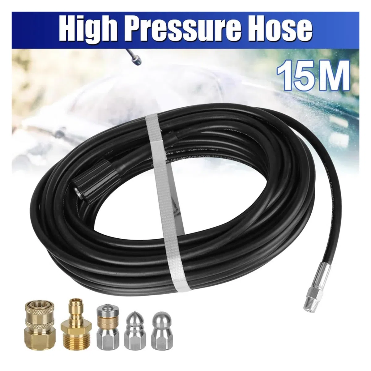 VNE Boquillas de Lavadora de Alta presión for Coche, 5800PSI, 400bar, Manguera de 15m, Adaptador M22 de 1/4 ", Tubo de extensión de Limpieza, Kit Diario de Chorro de alcantarillado