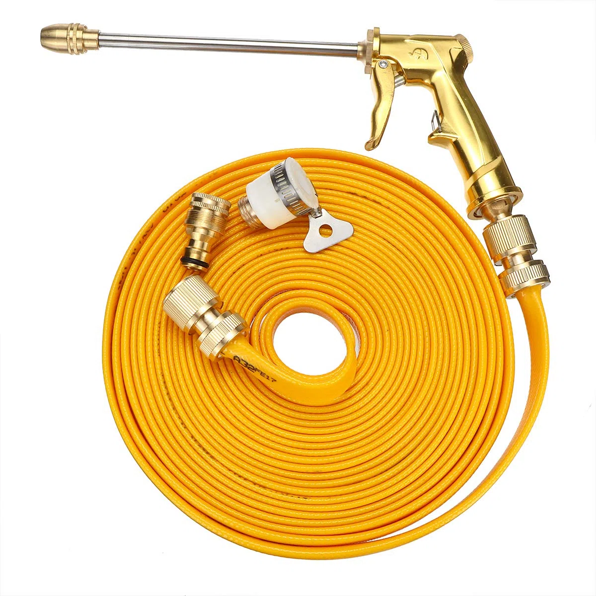 ChaRLes 10M Lavadora De Presión Limpieza Manguera Tubo Dorado +Extension Agua G-Un +5 Conectores