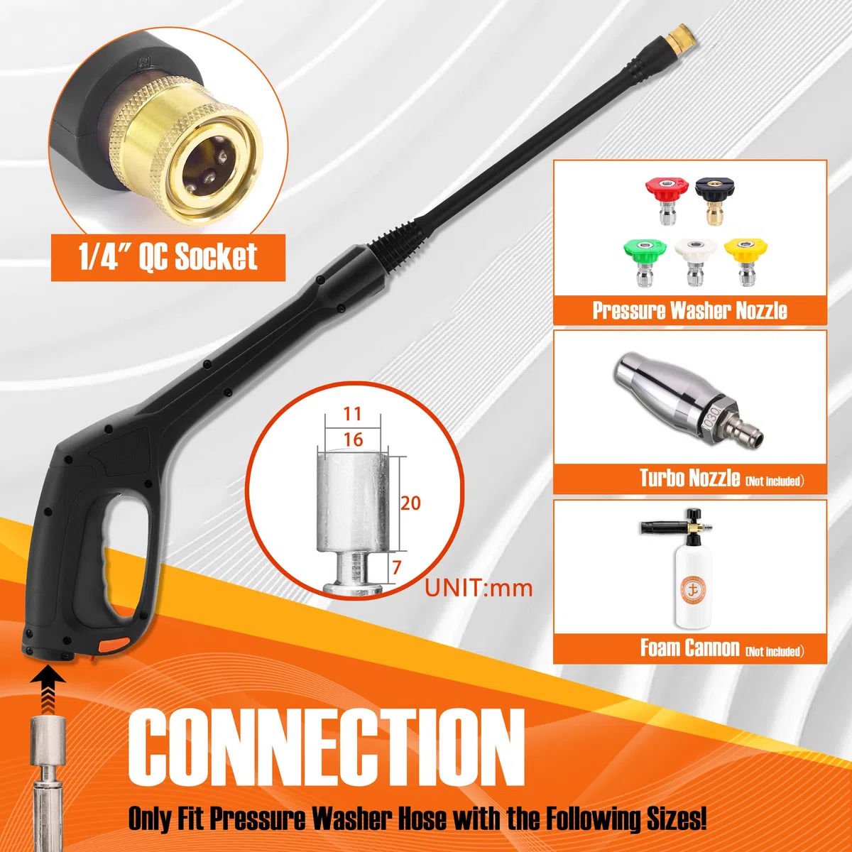 JOEJET Pistola de pulverización para lavadora a presión con varita de extensión y 5 puntas de boquilla, compatible con algunos Portland Husky Ford Pulsar ShopForce Taskforce Powerwasher