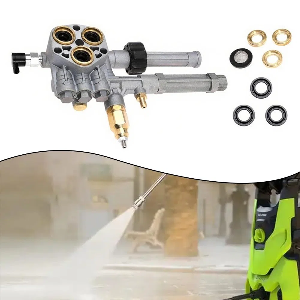 Conjunto de cabezal de bomba de lavado de alta presión para modelos AR43361, SRMW2.3G28 y SRMW2.4G28, construcción de metal para un mejor rendimiento de limpieza, pieza de repuesto de