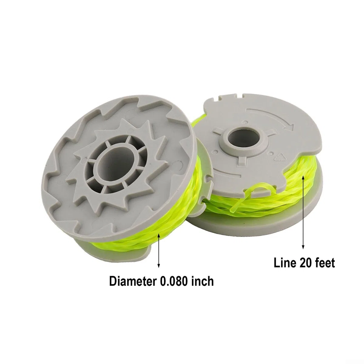 Hilo para cortabordes Recambio de Hilo, Paquete de 6 carretes y 2 Tapas de 20 pies (0,080 Pulgadas) for WA0014, Compatible con WG168, WG184, WG190 y WG191.