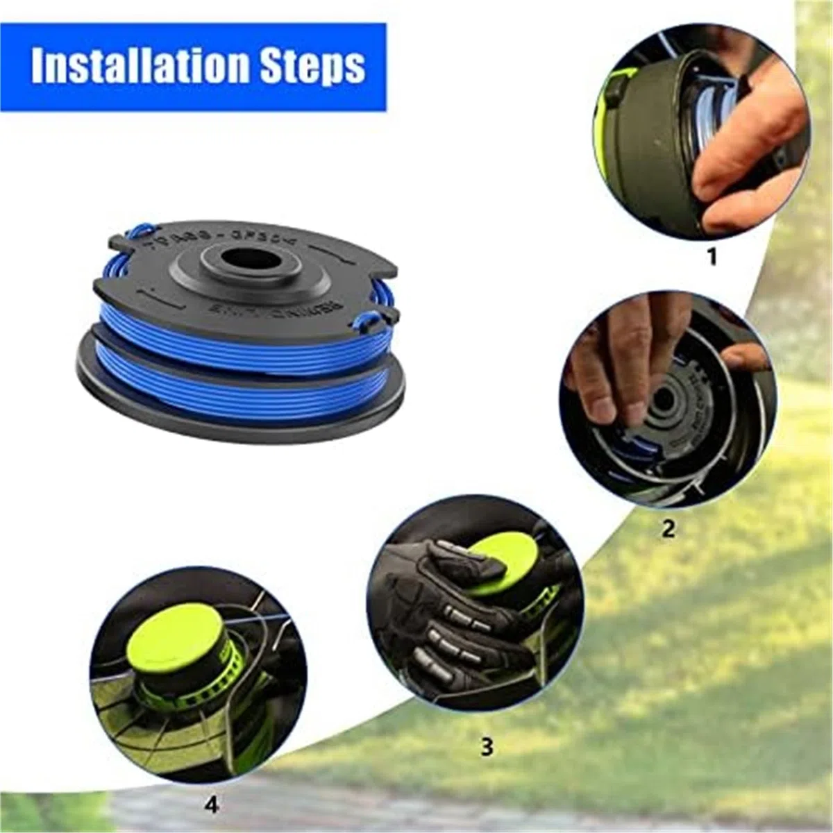 Línea de Carrete de Repuesto de 6 uds, para cortadoras de césped para Greenworks G40LT 8. X 1,65 Mm 40V G40LTK2 G40LTK2x Carrete de cortacésped(Black 8pcs)