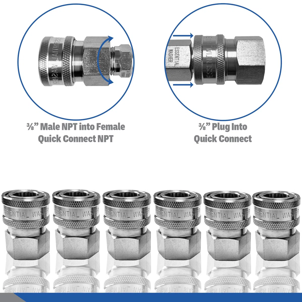 Essential Washer Acero inoxidable de conexión rápida NPT hembra de 1,5 cm | Accesorios de conexión rápida para lavadora a presión | 5000 PSI | Juego de 6