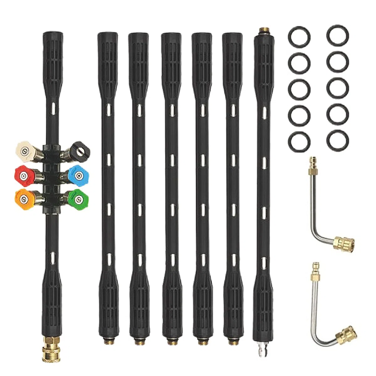Varita de extensión para Lavadora a presión, Juego de 9 Piezas, Incluye Varilla Curva y 6 Puntas de Boquilla de conexión rápida, Adecuada para Limpieza de canalones, Varilla de Limpieza de