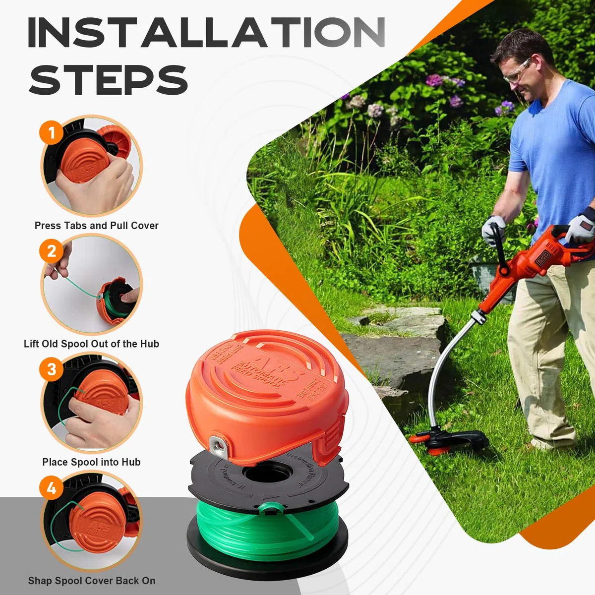 SF-080 SF-080-BKP compatible con Black and Decker GH3000 GH3000R LST540, SF080, carrete de alimentación automática de una sola línea de 20 pies 0.08 pulgadas con tapa 90583594, 10 unidades