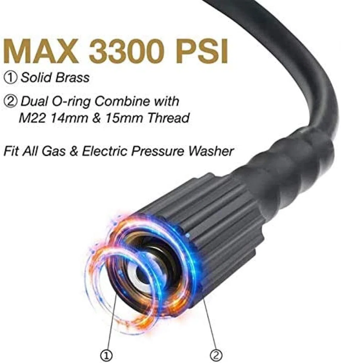 50 FTX 1/4 pulgadas, manguera de lavadora de alta presión 3300 PSI, M22 14 mm y M22 15 mm, manguera de repuesto para lavadora eléctrica