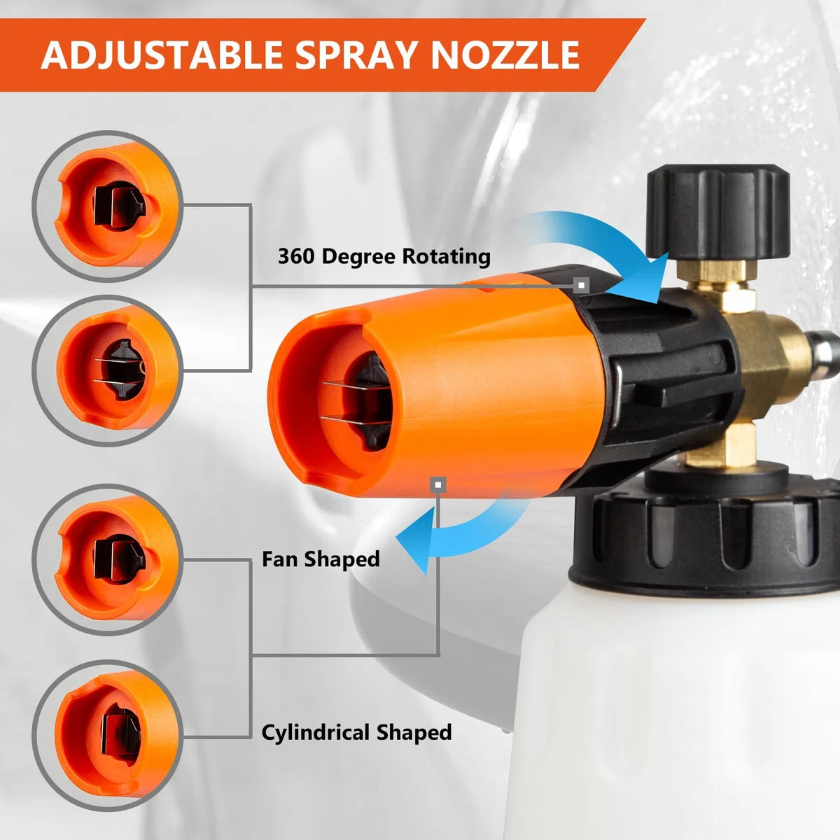 Kebtek Pistola de lavado a presión y lanza de espuma de nieve de 1 litro, compatible con pistola Karcher Stubby 5200PSI con entrada giratoria, M22-14 mm, conector rápido de 1/4 pulgadas para lavado de