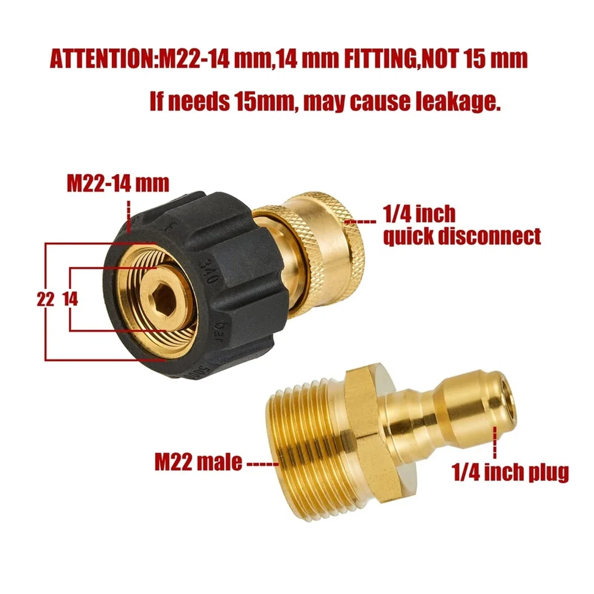 SBTRKT Juego de adaptadores for Lavadora de Alta presión, Kits de conexión rápida M22 a conexión rápida de 1/4 Pulgadas, 5000 PSI