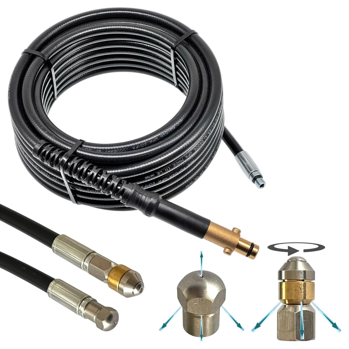 M&M Smartek - Manguera de limpieza de tuberías GERNI AG M22 x 1,5 IG para adaptador de bayoneta y boquilla giratoria (30 m)