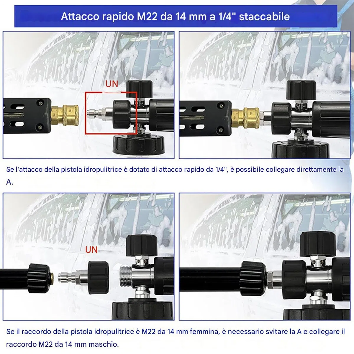 Cañón De Espuma Para Lavado Coches Productos Detailing Con 5 Boquillas | Cañón espumador para hidrolimpiadora Resistente Grosor Ajustable Patrón Abanico Conexión Rápida Exterior