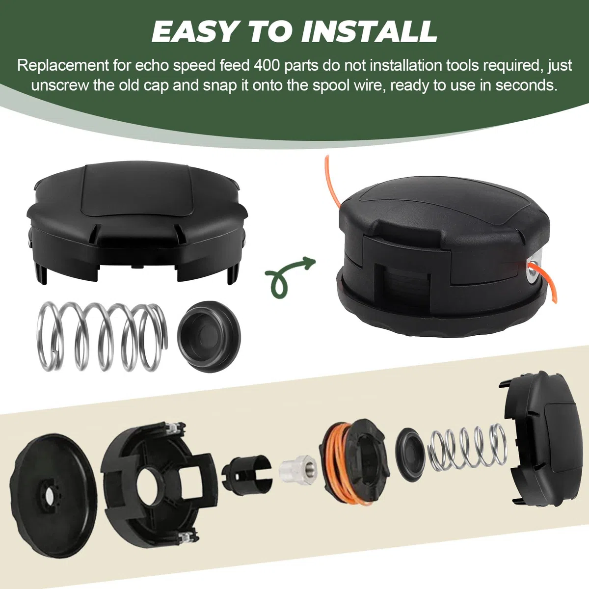 X472000070 - Tapa de alimentación de velocidad de malezas 400 y kit de resorte para Echo Weedeater, cabezales de 4 pulgadas SRM-225, SRM-230, PAS-225 (paquete de 4)