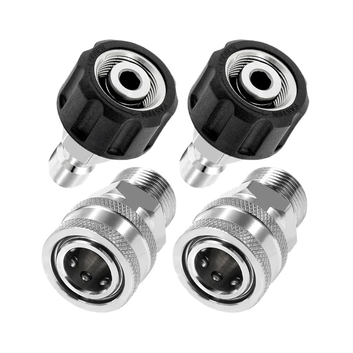 VNE Juego de adaptadores for Lavadora a presión de 4 Piezas, Kit de conexión rápida, Ajuste métrico M22 de 14 mm a M22, Acero Inoxidable