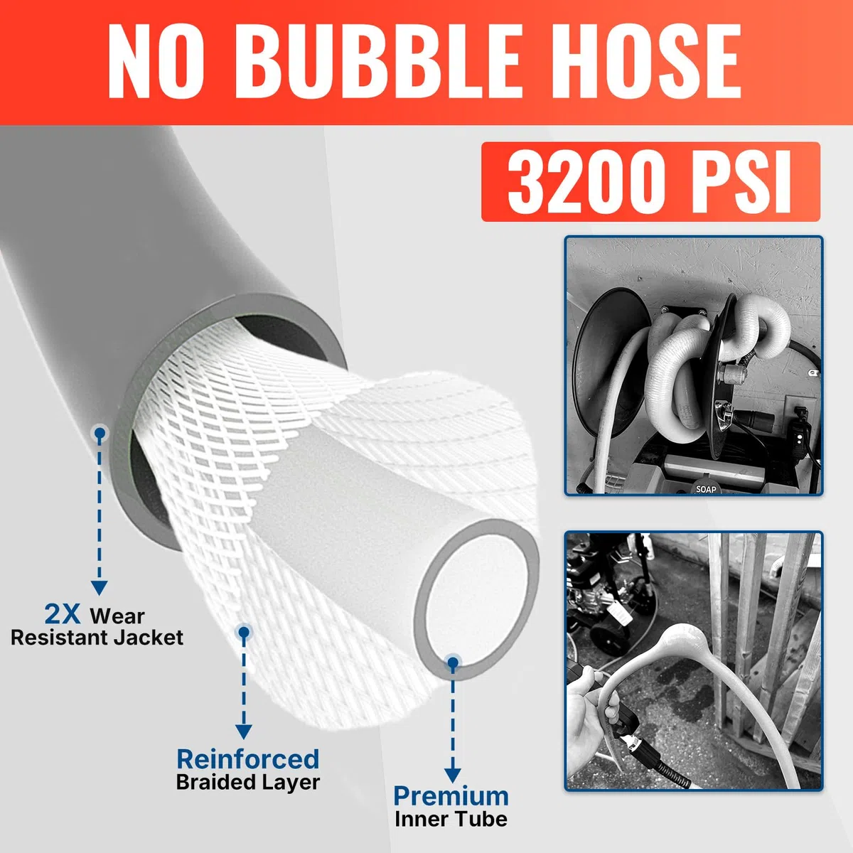 YAMATIC Manguera de lavado a presión súper flexible de 25 pies, 1/4 pulgadas, resistente a torceduras, repuesto para Flexzilla Uberflex Ryobi Troy Bilt Honda sin fugas, accesorios M22, 3200 PSI, gris