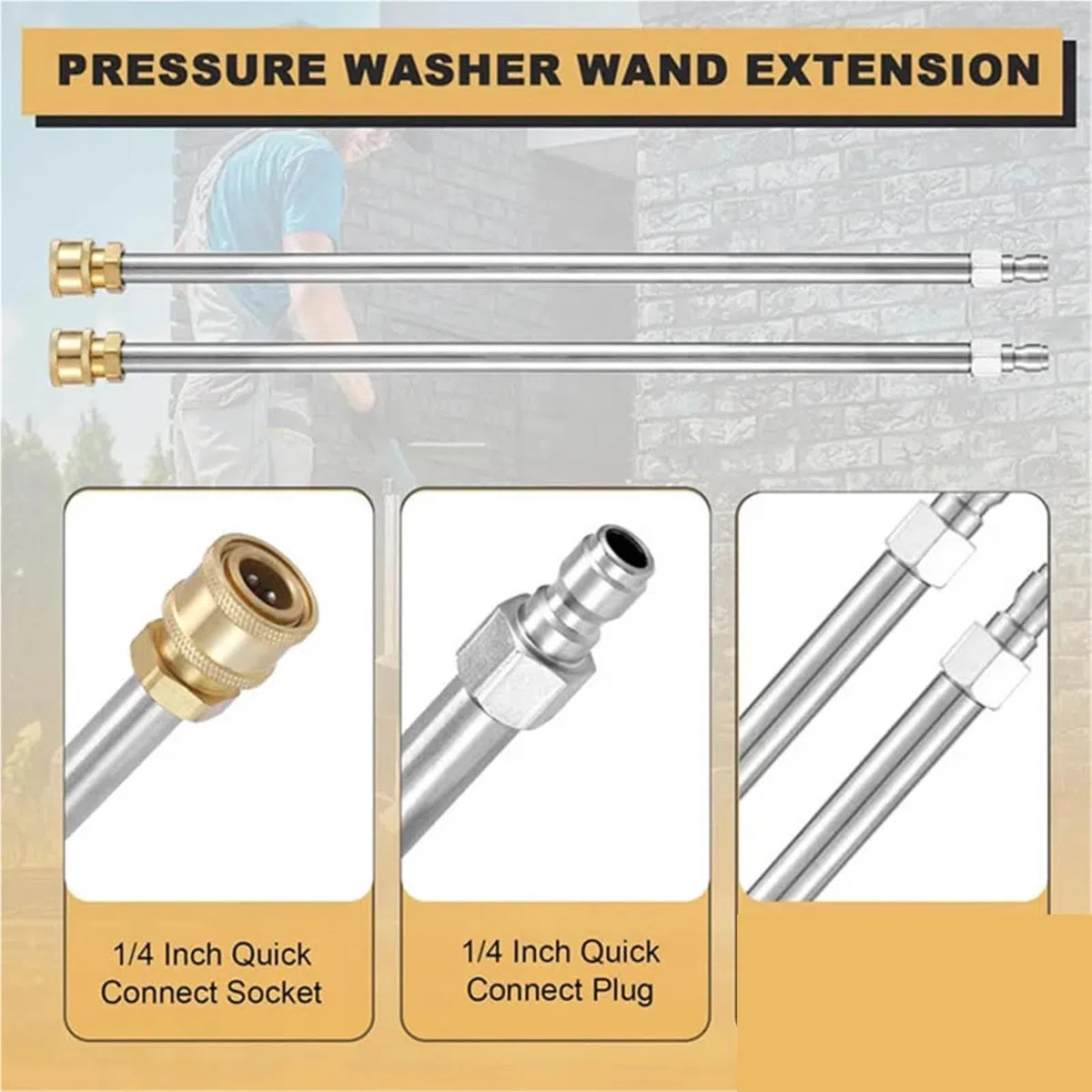 Varita de extensión para lavadora a presión Extensión de acero inoxidable for hidrolavadora con conexión rápida (1/4 pulgada) - Alta resistencia(Color 2)