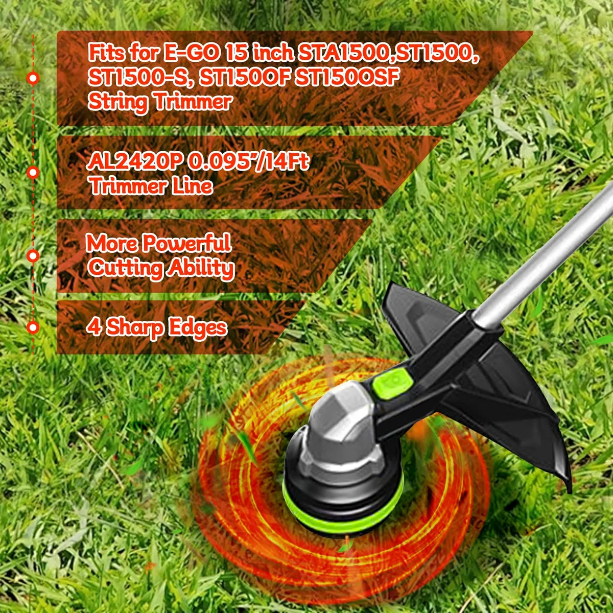 AL2420P - Paquete de 30 líneas trenzadas precortadas de 0.08 pulgadas, línea trenzada de repuesto de 14 pies compatible con todas las recortadoras de hilo EGO de 56 voltios de 15 pulgadas,
