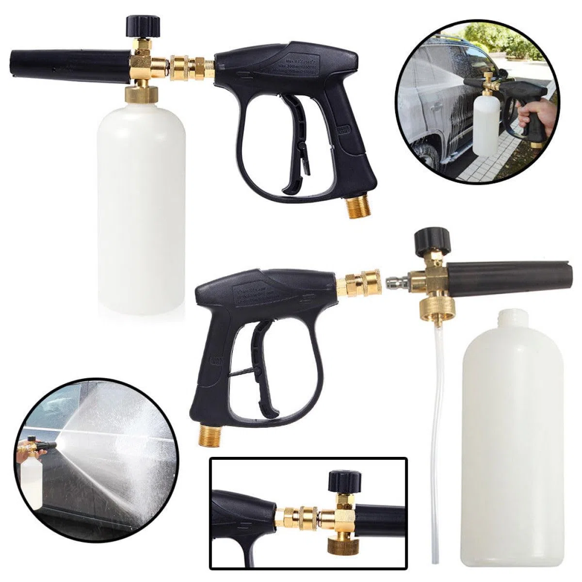 Lanza de Hidrolavadora de Espuma Ajustable Latón 14 Mm | Conexión de Liberación Rápida 1/4, Pulverización de Burbujas Regulable, para Lavado de Coches y Suelos